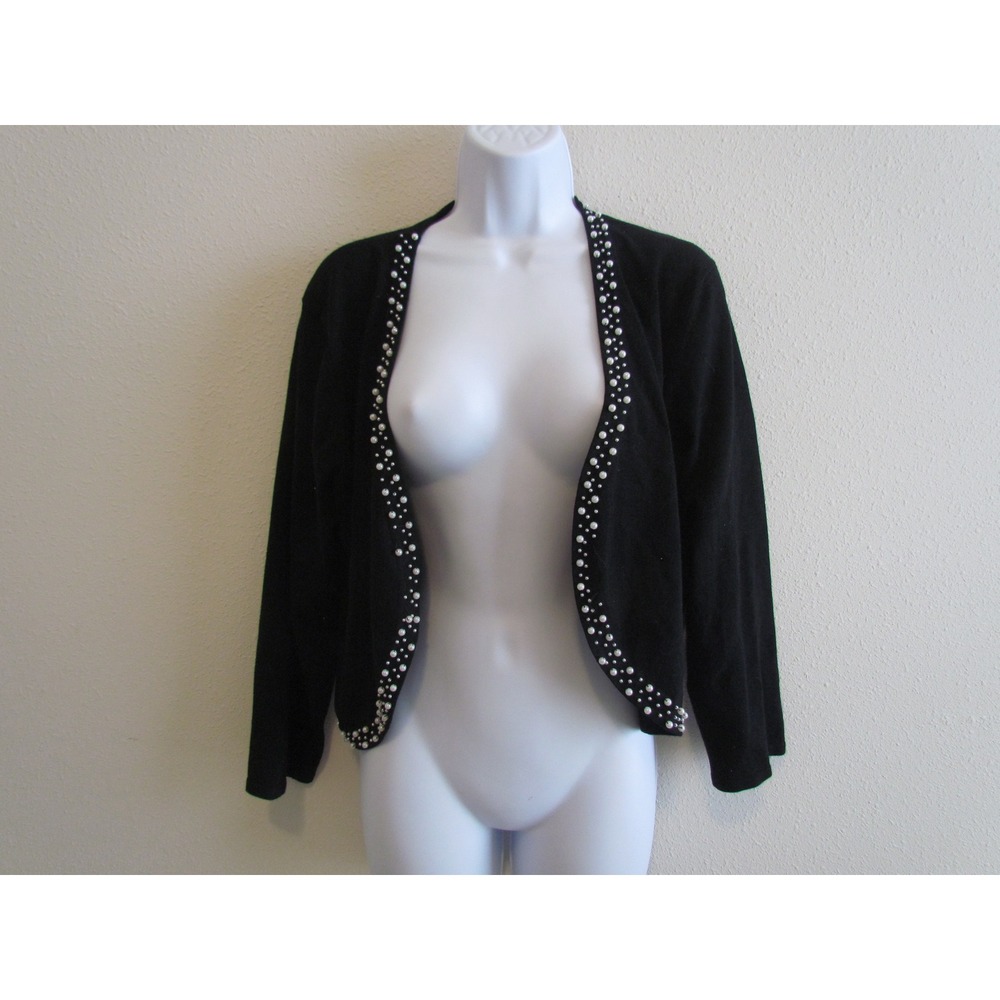 Spense Cardigan XL Black Pearl Embellished Cropped Bolero‎ Shrug Evening Wear